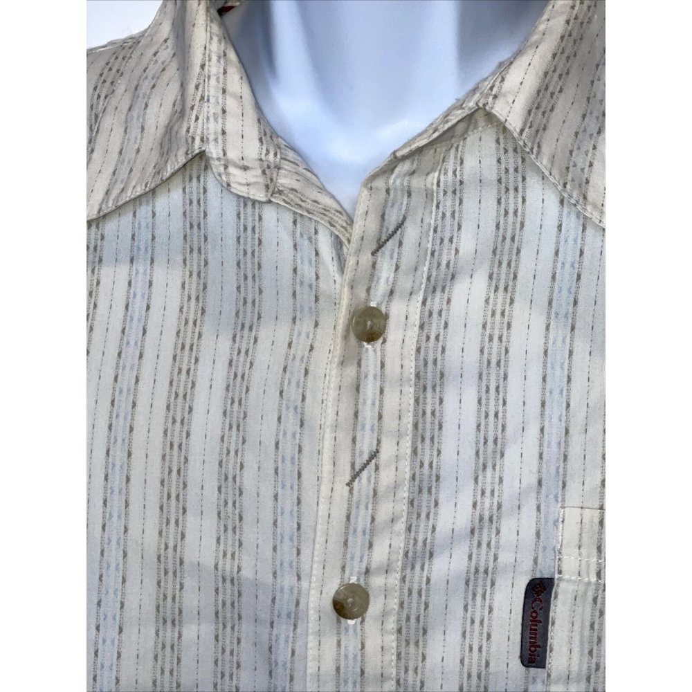 VTG Columbia Sportwear Men's Beige Long Slv Striped Button Down Shirt Size XL